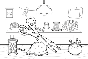 A pair of scissors cutting a piece of fabric – Sewing & crafts Object coloring page