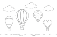 Several hot air balloons floating together – Colorful Hot Air Balloon coloring page
