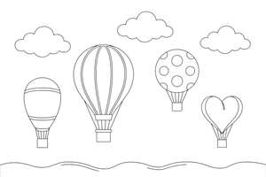 Several hot air balloons floating together – Colorful Hot Air Balloon coloring page
