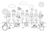 Lavender a row of flowers in a garden bed – Lavender Flower Array coloring page