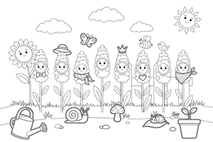 Lavender a row of flowers in a garden bed – Lavender Flower Array coloring page