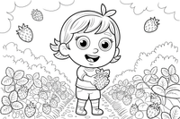 Girl picking strawberries in a garden – Juicy Berries coloring page