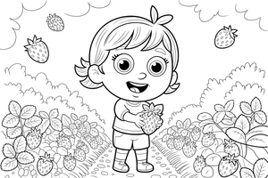 Girl picking strawberries in a garden – Juicy Berries coloring page