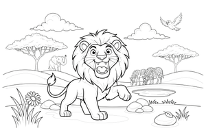 A lion roaring with its mouth open – Lion Majesty coloring page
