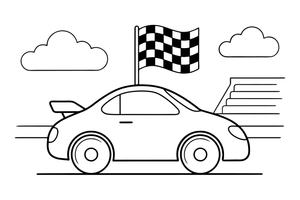 A race car with a checkered flag waving – Sport Sport Cars coloring page