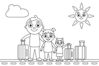 A family with suitcases standing on the platform – Travel & Journeys Place coloring page