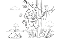 A monkey climbing up a trunk – Monkey coloring page