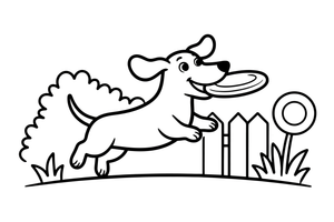 Dachshund catching a frisbee – Busy Dachshund Dog coloring page