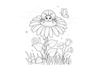 A ladybug resting on a daisy – Ladybug coloring page