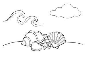 A few seashells scattered on the beach – Shells & Treasures Collection coloring page