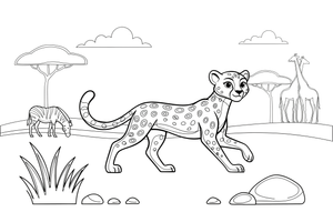 A cheetah walking across the savanna – Cheetah Wild Cat coloring page