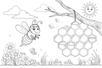 A bee next to a honeycomb – Bee coloring page