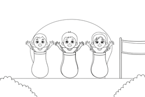 Children hopping in sacks across the field in a race – Sports Day coloring page