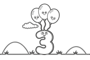 Number 3 with three balloons – Number 3 Learning coloring page