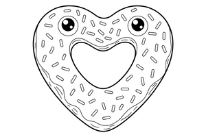 A heart-shaped donut with sprinkles – Glazed Donut Sweets coloring page