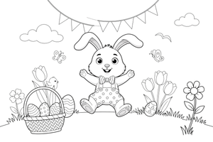 Bunny with big floppy ears – Easter Bunny and Eggs coloring page