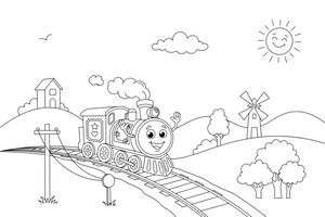 Steam Train a steam – Steam Train Engine Scenes coloring page