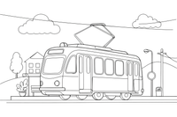 A tram stopping at a tram stop – Rail Rail coloring page