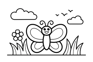 Butterfly resting on tall grass at sunset – Butterfly In Floral Scenes coloring page