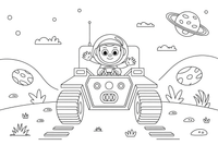 An astronaut driving a space rover – Space Rover Trails coloring page