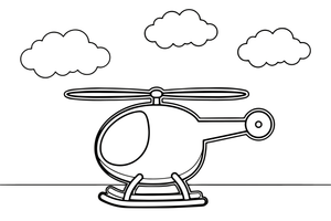 A helicopter with a spinning top rotor flying in the sky – Air coloring page
