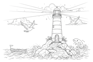 A lighthouse on a small island – Lighthouse coloring page