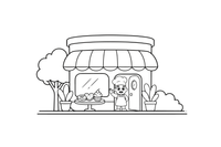 A cute bakery shop with a striped awning – Cozy Bakery Place coloring page