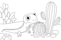 A little lizard basking beside a cactus – Reptiles & Amphibians coloring page