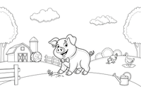 A pig sniffing the ground with its snout – Pig coloring page