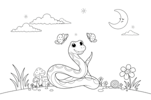 Grass Snake with Glowing Eyes – Enchanted Grass Snake coloring page