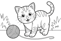 Tabby Cat with a ball of yarn – Tabby Cat at Play coloring page