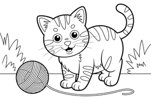 Tabby Cat with a ball of yarn – Tabby Cat at Play coloring page