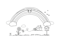 A rainbow with fluffy clouds at each end (clouds empty inside) – Rainbow Sky coloring page