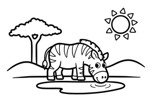 A zebra drinking from a watering hole – Galloping Zebra Wild coloring page