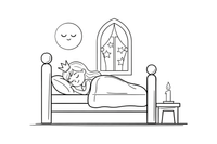 A princess sleeping peacefully in a big bed – Fairytale Stories coloring page