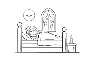 A princess sleeping peacefully in a big bed – Fairytale Stories coloring page