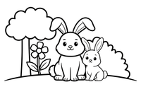 A mama bunny with her little bunny – Playful Bunny Pet coloring page