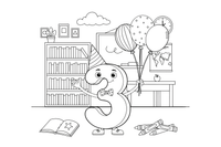 Number 3 with three balloons – Number 3 Learning coloring page