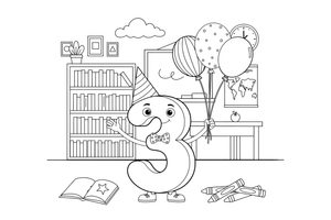 Number 3 with three balloons – Number 3 Learning coloring page