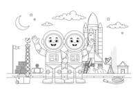 Astronauts waving in front of a space shuttle – Space Shuttle Mission coloring page