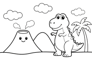 T-Rex next to a volcano – T-Rex Dino Moments coloring page
