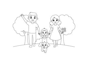 A family walking together in the park – Happy Family Moments coloring page