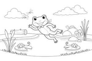 A frog jumping into the water – Curious Frog Wild coloring page
