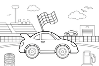 A race car with a checkered flag waving – Sport Sport Cars coloring page