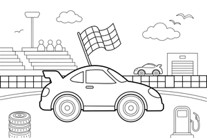 A race car with a checkered flag waving – Sport Sport Cars coloring page