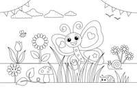 Butterfly resting on tall grass at sunset – Butterfly In Floral Scenes coloring page