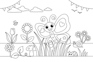 Butterfly resting on tall grass at sunset – Butterfly In Floral Scenes coloring page