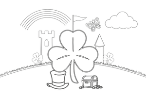 One big three-leaf shamrock, close up, filling the page – St. Patrick's Day coloring page