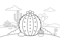 One big round barrel cactus with simple spines – Vibrant Cacti & Succulents coloring page