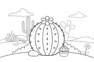 One big round barrel cactus with simple spines – Vibrant Cacti & Succulents coloring page